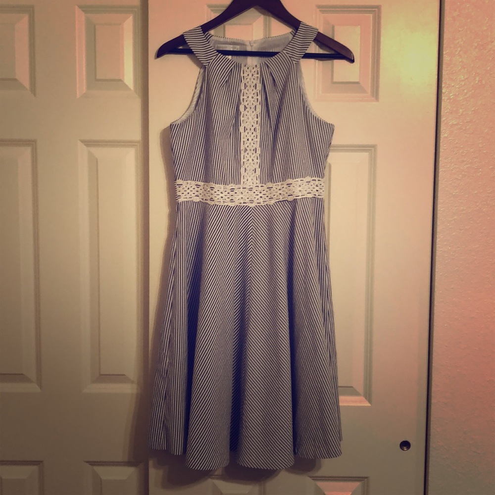 A-line Gray and White Dress